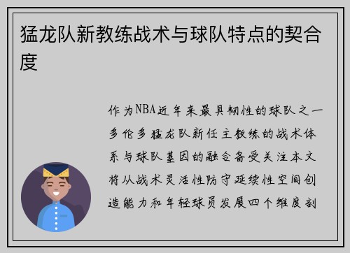 猛龙队新教练战术与球队特点的契合度