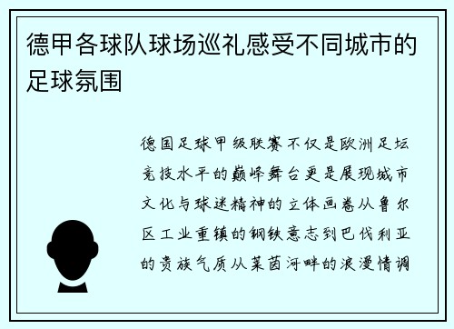 德甲各球队球场巡礼感受不同城市的足球氛围