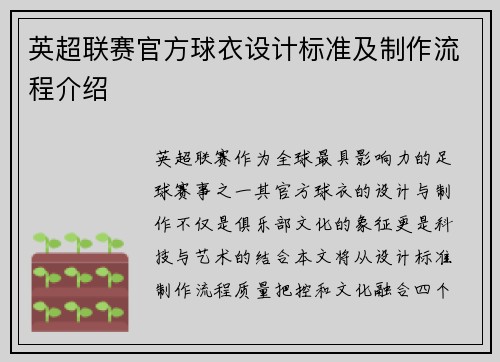 英超联赛官方球衣设计标准及制作流程介绍