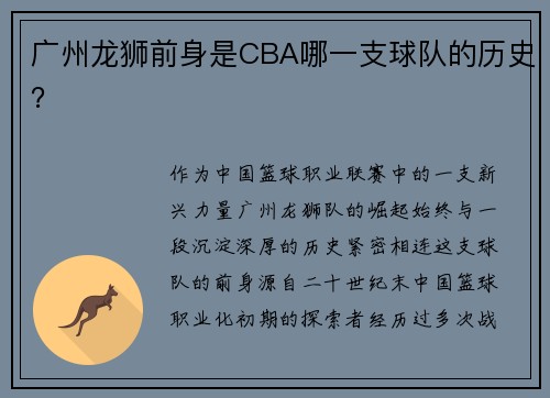广州龙狮前身是CBA哪一支球队的历史？